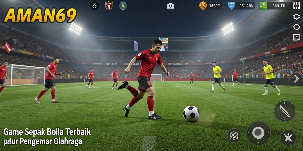 Tangkapan layar utama AMAN69 dengan aksi permainan sepak bola yang mendebarkan.