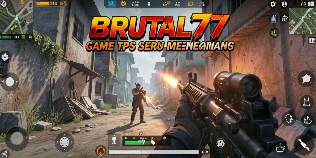 Tangkapan layar utama gameplay BRUTAL77 yang intens.