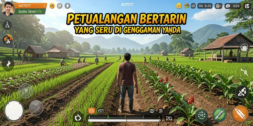 Screenshot dari gameplay GOTO77 yang menunjukkan aktivitas bertani yang seru.