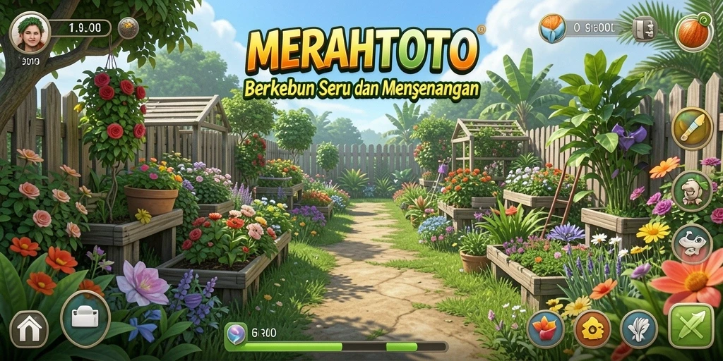 Screenshot gameplay <strong>MERAHTOTO</strong> menampilkan ladang yang indah dan banyak tanaman.