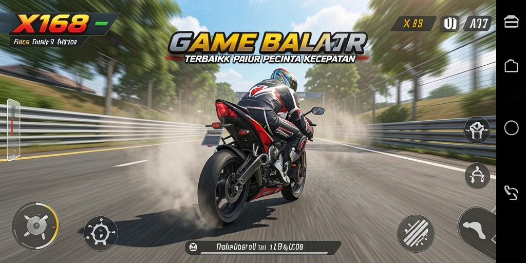 Tampilan gameplay mendebarkan di X168 dengan balapan motor yang penuh aksi.